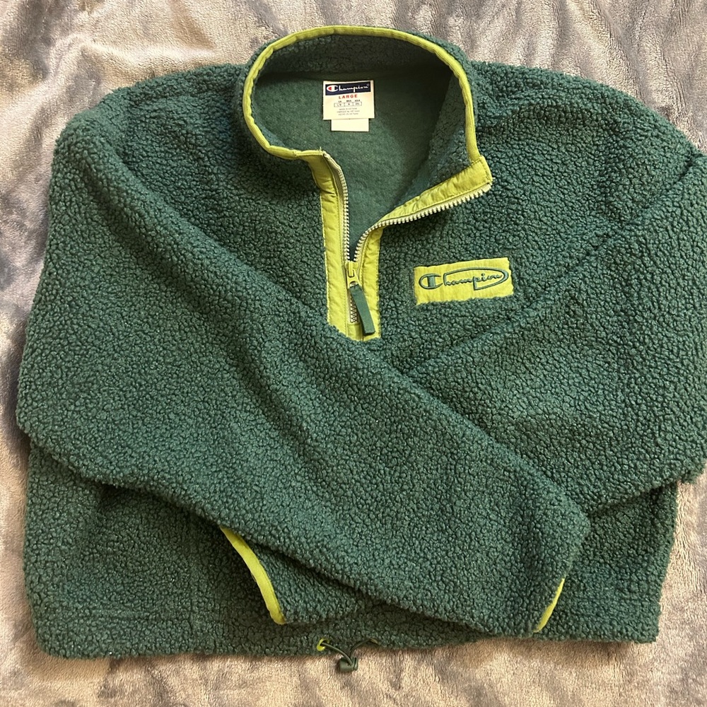 Cropped Champion Fleece Quarter Zip Sweatshirt- Green